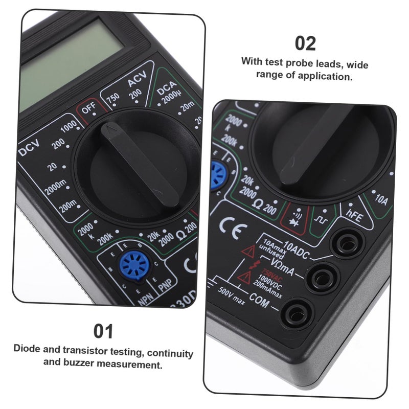 NUOBESTY Digital Multimeter with Buzzer Pocket LCD Display Voltage Ampere Ohm Tester Probe Dc Continuity Diode Test Overload Protection Black - Image 4