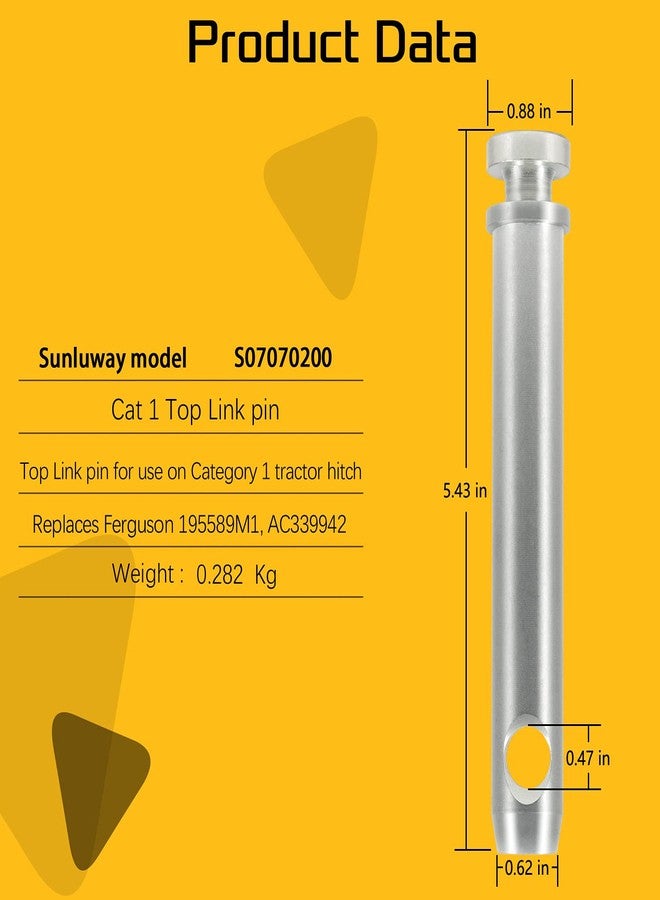 Sunluway مجموعة Sunluway من 4 قطع S07070200، دبوس وصلة علوية من الفئة 1، قطر 3/4 بوصة، دبوس وصلة علوية 5-1/2 بوصة، ملحقات دبوس وصلة الجر للجرارات - Image 3