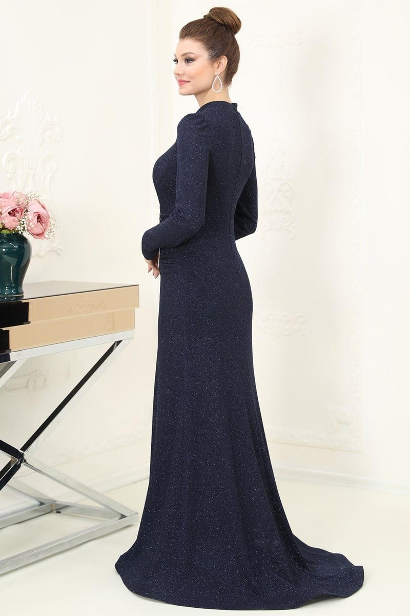 Esilanur Sahra Hijab Evening Dress Navy Blue  - Image 3