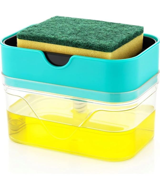 Lotus unique Lotus unique 2 in 1 Soap Dispenser for Bathroom Accessories Dishwasher Liquid Holder Liquid Dispenser Pump 400 ML with Sponge Holder Kitchen Sink Accessories Items (Multi-Color) Pack of 1  - Image 2