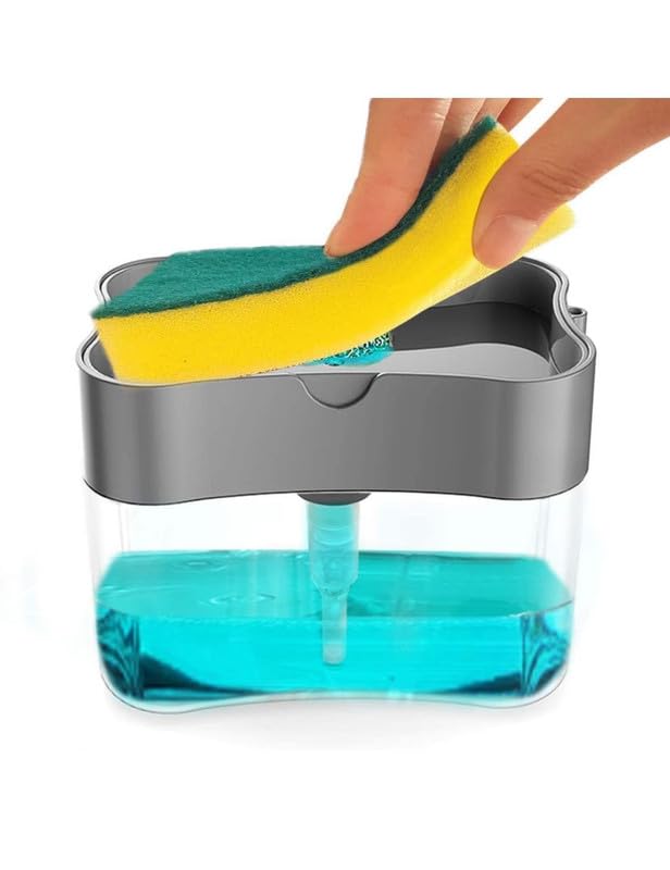 Lotus unique Lotus unique 2 in 1 Soap Dispenser for Bathroom Accessories Dishwasher Liquid Holder Liquid Dispenser Pump 400 ML with Sponge Holder Kitchen Sink Accessories Items (Multi-Color) Pack of 1  - Image 1
