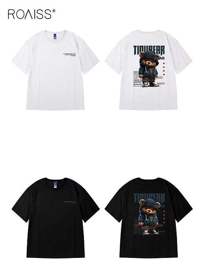 roaiss Men 2 Pack Summer T-shirt Set, Basic Baggy Tees for Men, Classic Round Neck Short Sleeved Tops, Soft Comfortable T shirts with Exquisite Print, Suitable for Daily Wear or Any Occasion - Image 2