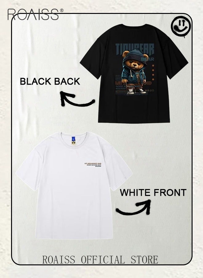 roaiss Men 2 Pack Summer T-shirt Set, Basic Baggy Tees for Men, Classic Round Neck Short Sleeved Tops, Soft Comfortable T shirts with Exquisite Print, Suitable for Daily Wear or Any Occasion - Image 5