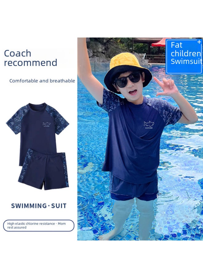 Generic - Chubby Boys Swimsuit Boys' Plus Size Split Teenager Chubby Boys Children Swimsuit Set-Color:23005 Fat Children Shark (including The Same Swimming Cap)-Size:XXXL (suitable For 60.00 Kg-70.00 Kg - Image 1