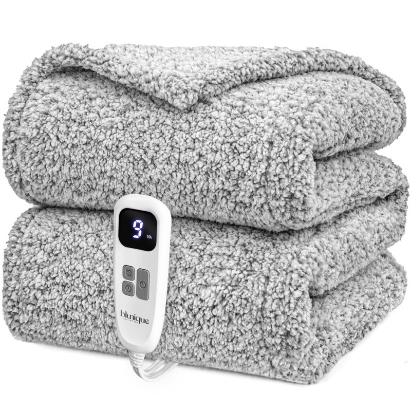 blunique Heated Blanket Electric Blanket Throw - Fast Heating Blanket Throw Double Sided Sherpa Ultra Soft Cozy with 6 Heating Levels & 1-4 Hours Auto Off, Mashine Washable, 50 x 60 Inches, Grey - Image 1