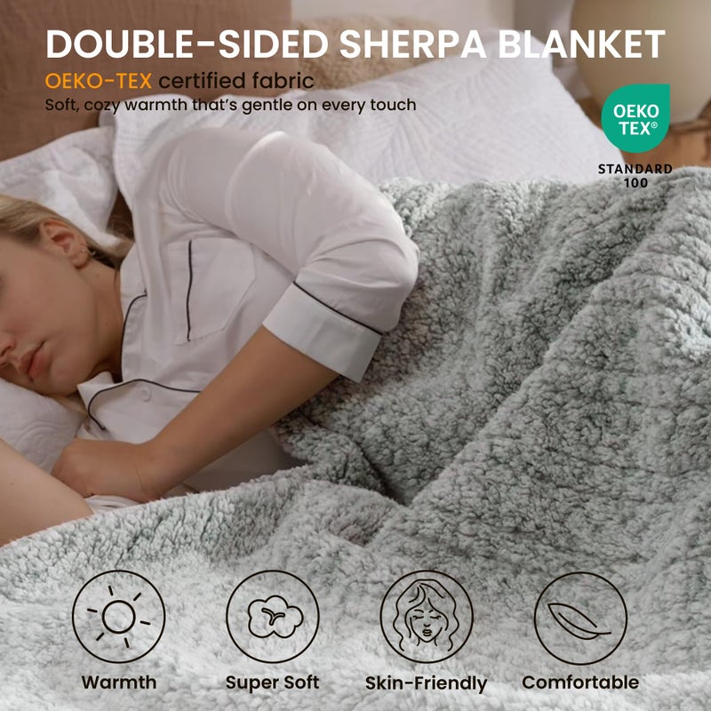 blunique Heated Blanket Electric Blanket Throw - Fast Heating Blanket Throw Double Sided Sherpa Ultra Soft Cozy with 6 Heating Levels & 1-4 Hours Auto Off, Mashine Washable, 50 x 60 Inches, Grey - Image 3