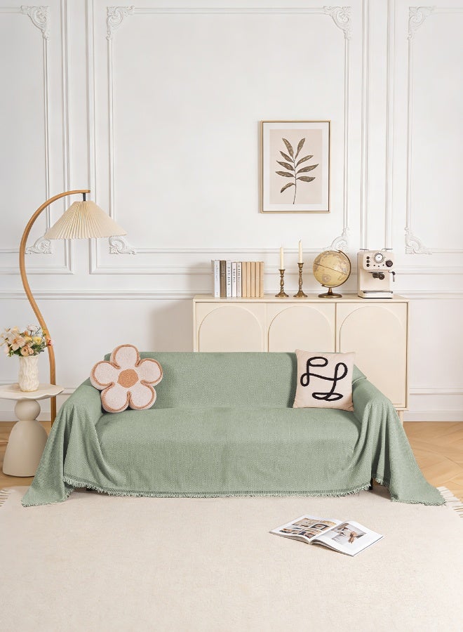 ايست من نون غطاء أريكة شنيلي، غطاء قابل للإزالة، يناسب 1، 2، 3 و 4 مقاعد، لون موحد، حجم 180x260 سم - أخضر مريمي - Image 1