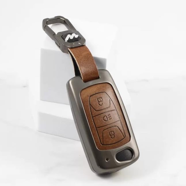 Carloginn Metal Alloy Leather Key case for TATA 3 Button Flip Key (TAN) - Image 4
