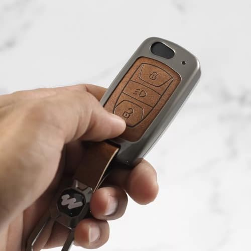 Carloginn Metal Alloy Leather Key case for TATA 3 Button Flip Key (TAN) - Image 2