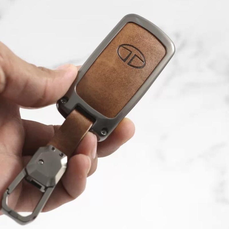 Carloginn Metal Alloy Leather Key case for TATA 3 Button Flip Key (TAN) - Image 5