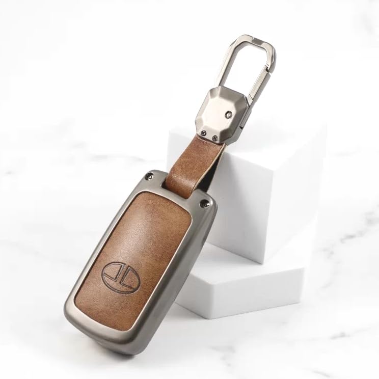 Carloginn Metal Alloy Leather Key case for TATA 3 Button Flip Key (TAN) - Image 3