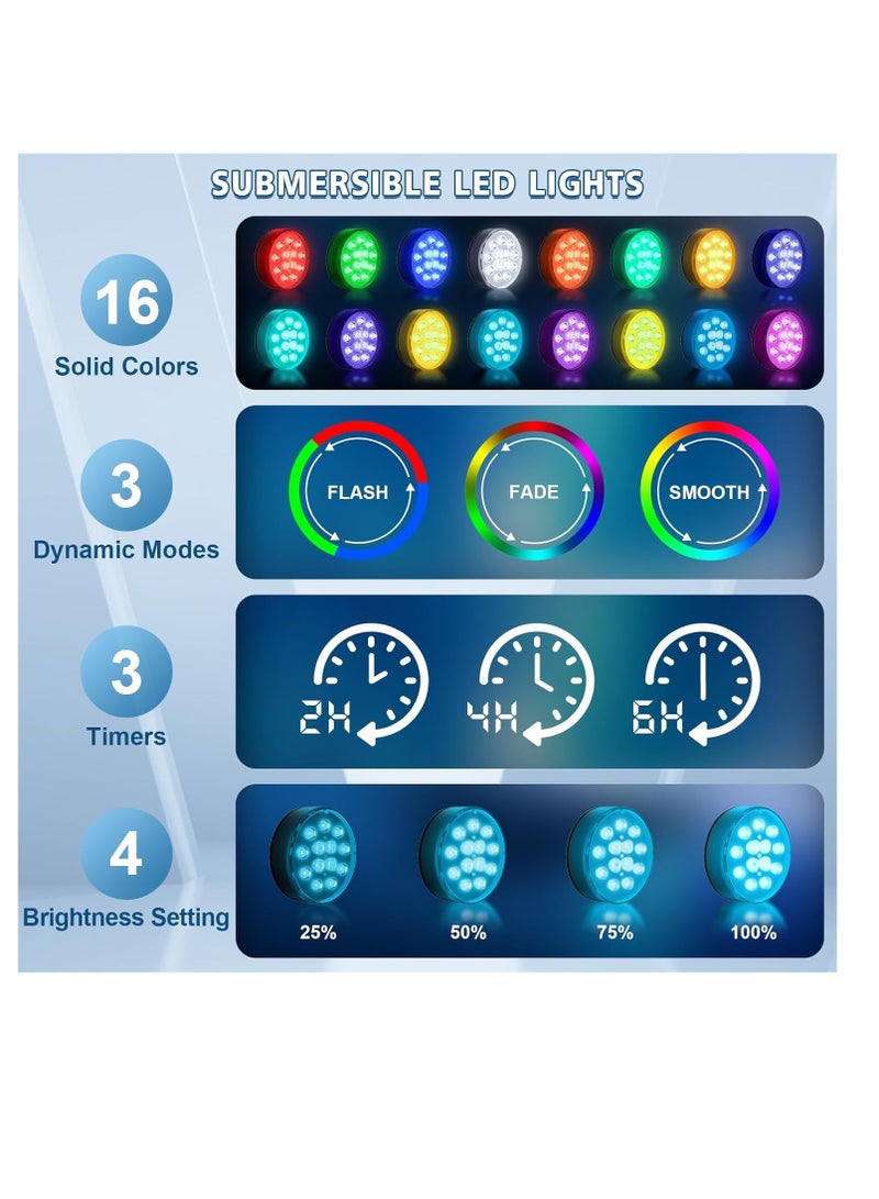 KASTWAVE Pool Lights, Submersible Led Pool Lights,  Hot Tub Lights, Remote IP68 Waterproof 16 Colors Hot Tub Underwater Pool Lights for Above Ground Inground Pool, Bath, Party, Vase - Image 2