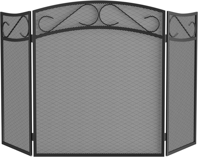 إسكدنيا Fireplace Screen for Wood Burning Fireplace Foldable 3 Panel Wrought Iron Fireplace Cover with Protective Mesh Fire Spark Guard for Indoor Outdoor Flat Guard Fire Screens Black(Large) - Image 2