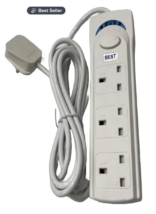 Best - Power Extension Cord with Surge Protector 3 Power Sockets, Power Strip, Extension Lead - Image 1