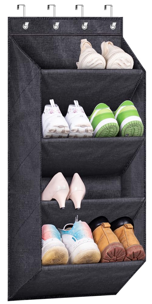 Sleeping Lamb SLEEPING LAMB Over the Door Shoe Rack for Closet Short Hanging Shoe Organizer with Large Deep Pockets Narrow Door Sneaker Storage for Boots in RV Dorm Black