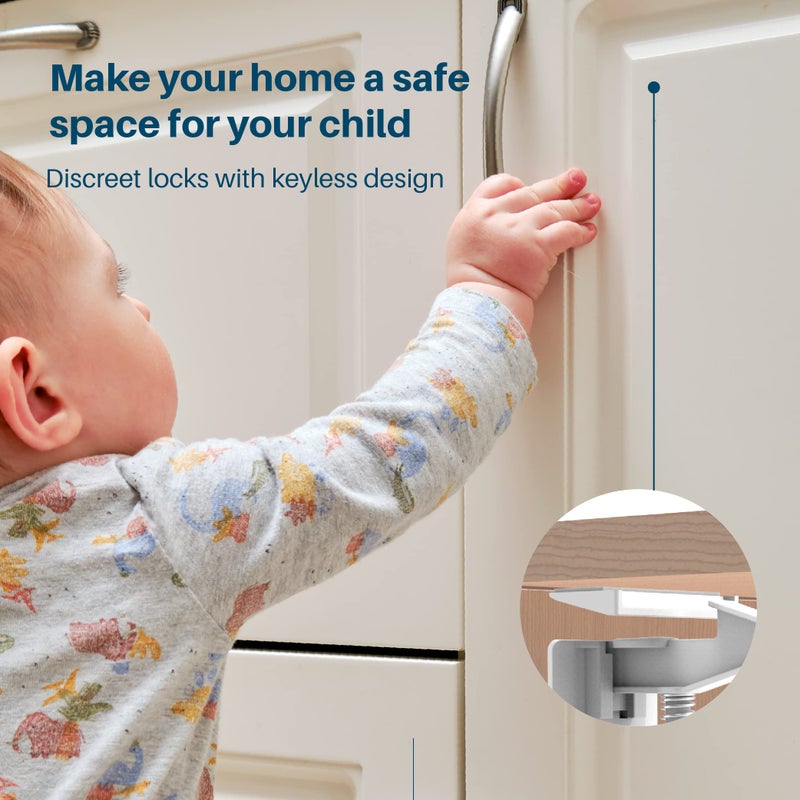 Inaya Cabinet Locks Child Safety Latches - Baby Proofing Cabinets & Drawers Locks - Child Proof Your Home - No Drilling & No Tools Required! (12 Pack) - Image 3