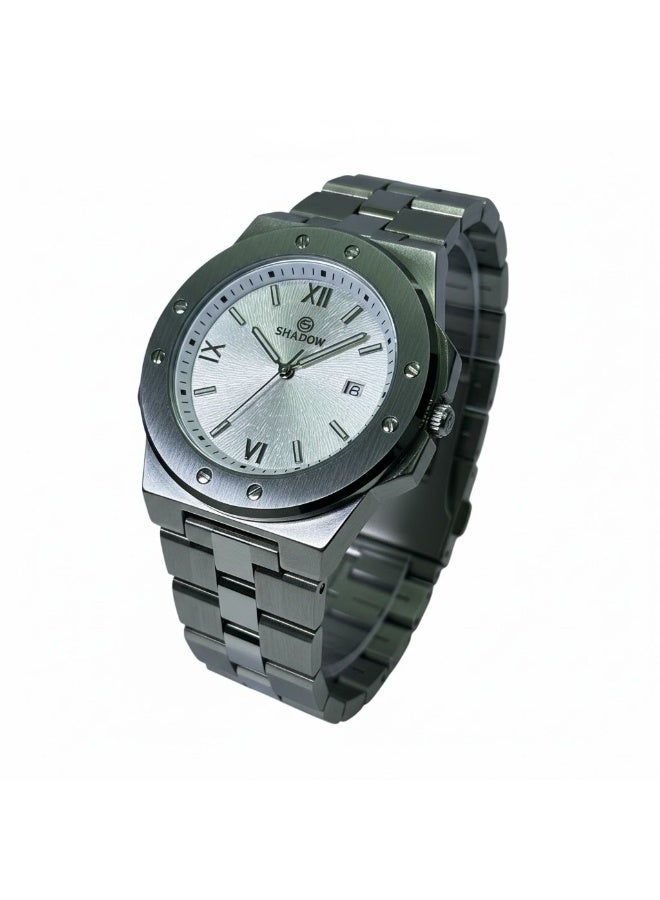 SHADOW Vertex Men’s Watch SD1417 Stainless Steel Strap White Textured Dial Quartz Analog Wristwatch with Date Display - Image 3