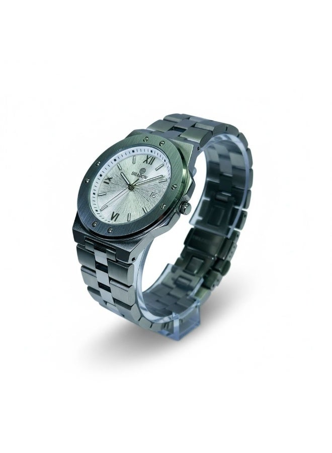 SHADOW Vertex Men’s Watch SD1417 Stainless Steel Strap White Textured Dial Quartz Analog Wristwatch with Date Display - Image 2