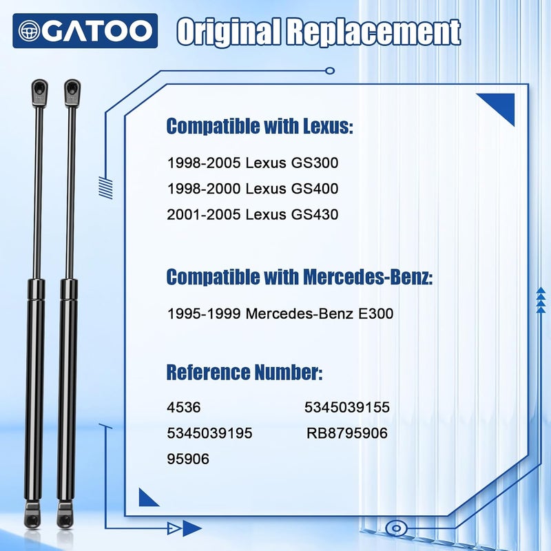 OGATOO دعامات رفع غطاء المحرك الأمامي، دعامات صدمات، نوابض غازية متوافقة مع لكزس GS300 1998 1999 2000 2001 2002 2003 2004 2005، GS400 98-00، GS430 01-05، استبدال 4536 5345039155 95906 (مجموعة من قطعتين) - Image 2