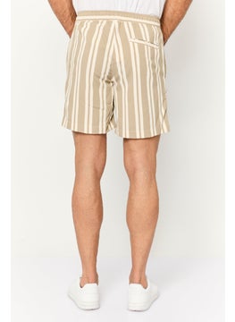 Jack Jones Men Stripes Drawstring Basic Shorts, Beige  - Image 4