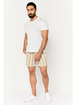 Jack Jones Men Stripes Drawstring Basic Shorts, Beige  - Image 2