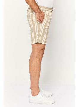 Jack Jones Men Stripes Drawstring Basic Shorts, Beige  - Image 3
