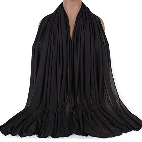 Kachanaa Stretch Jersey Turban Head Wraps Long Solid Color African Shawl Hair Scarfs Lightweight Breathable Head Bands Ties for Black Women(Black) - Image 4