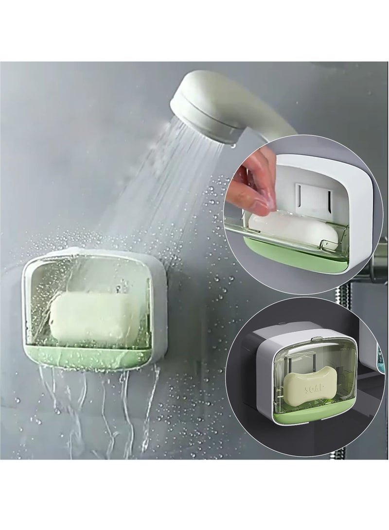 BORTONY Bar Soap Holder Shower Caddy 2 Pack Shower Soap Holder with Lid Waterproof and Leakproof Soap Container Soap Saver Strong Self Adhesive Soap Holder for Home Travel Camping  - Image 3
