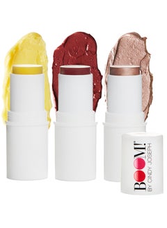 BOOM by Cindy Joseph Boomstick Trio  3 Pack Boom Makeup Sticks  Blush Stick in Berry Highlighter Stick  Moisturizer Stick  MultiUse Vegan Makeup Sticks for Older Women  Mature Skin
