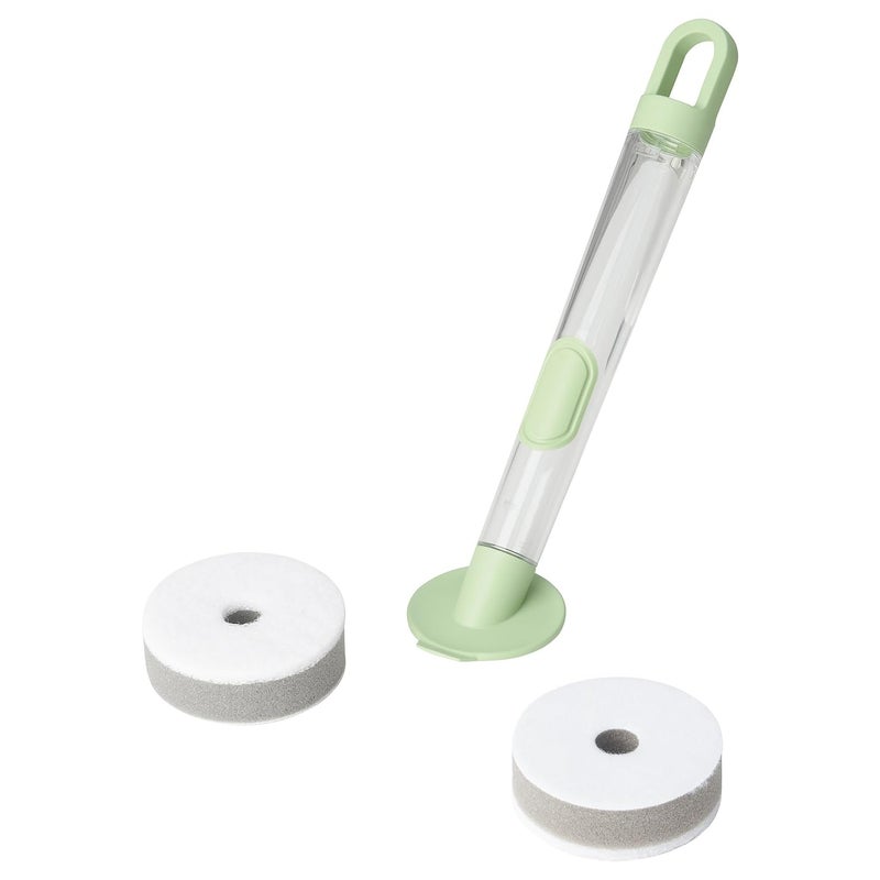 BS Case Ikeaa VIDEVECKMAL 3Piece Dish Sponge Set with Dispenser Light Green Polypropylene Plastic Polyurethane Foam Sponge - Image 1