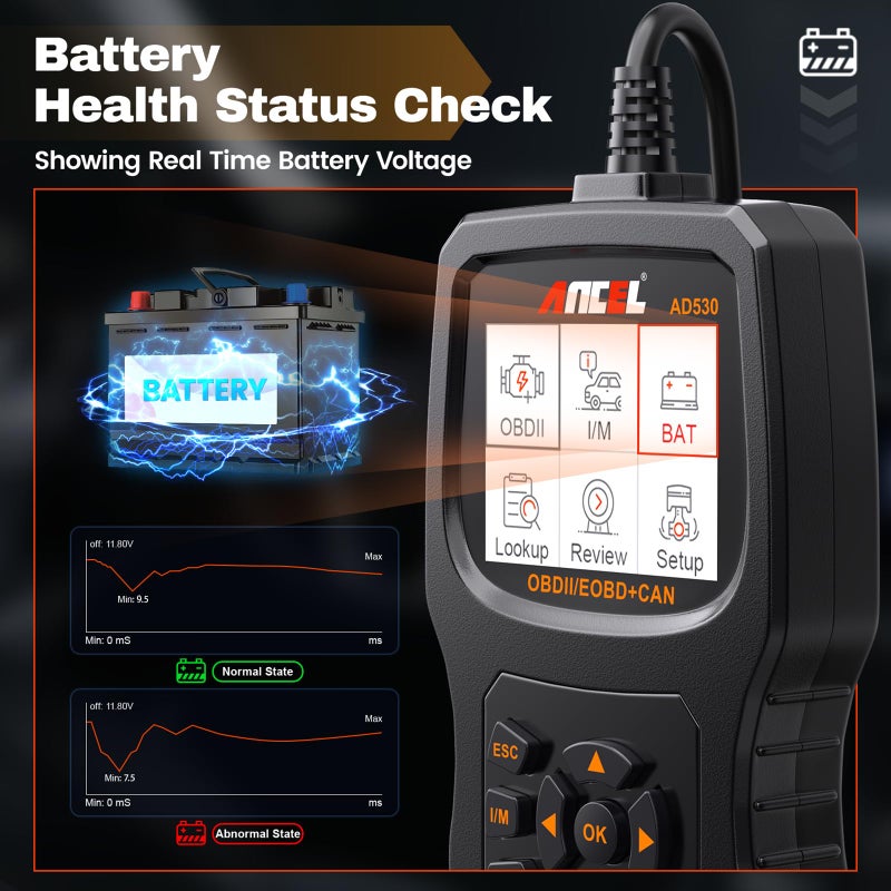 Ancel ANCEL AD530 OBD2 Scanner Diagnostic Tool Universal Check Engine Code Reader with Live Data Car Diagnostic Tool with Upgraded Battery Tester All OBD2 Functions for 1996 Vehicles Upgraded AD310 - Image 4