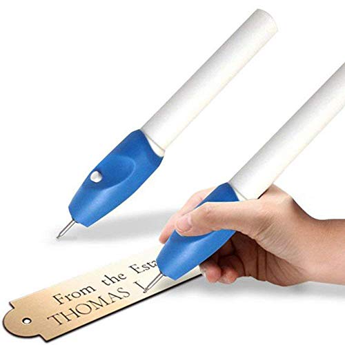 Naitik Creation Plastic Name Writing Power Engraving Pen Etching Carving It Engraver Machine Electric with Tool Nib for Glass Wood, Metal, Jewellery (White & Blue) - Image 1
