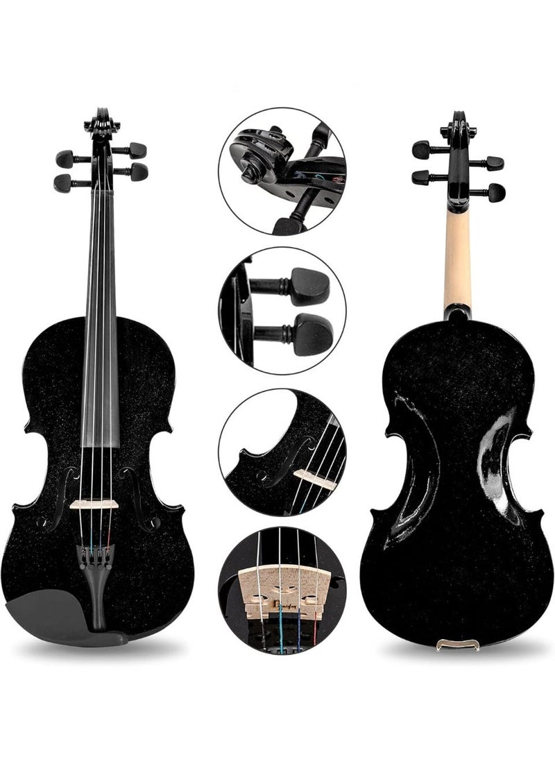 مايك ميوزيك مجموعة كمان للطلاب من خشب القيقب 4/4 كمان كامل الحجم للمبتدئين كمان أسود مع قوس وجسر راتنج وحقيبة حمل - Image 3