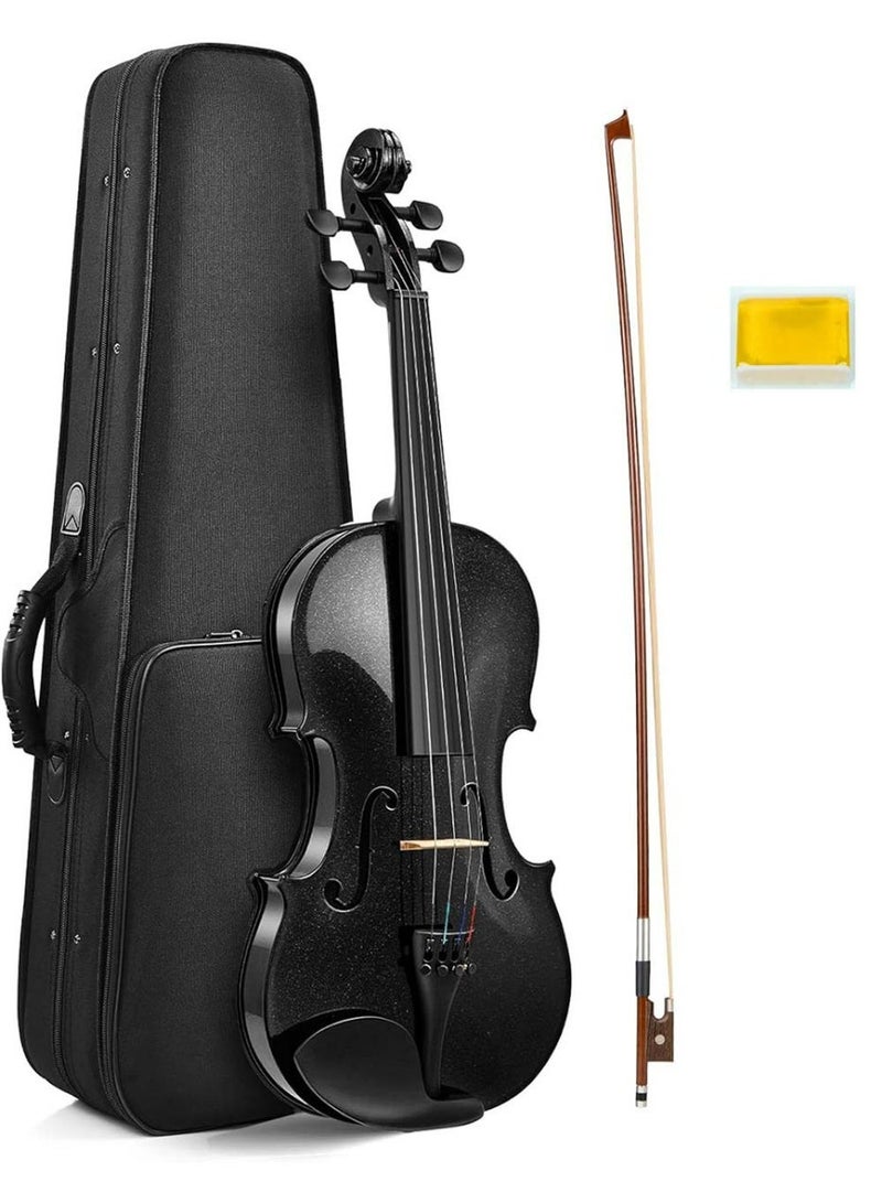 مايك ميوزيك مجموعة كمان للطلاب من خشب القيقب 4/4 كمان كامل الحجم للمبتدئين كمان أسود مع قوس وجسر راتنج وحقيبة حمل - Image 1
