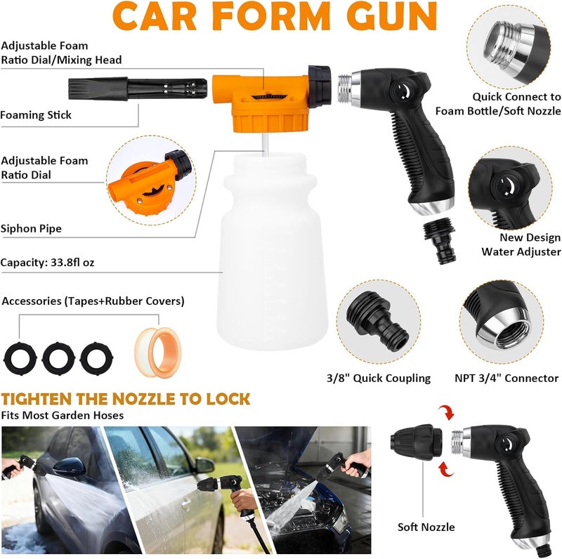 AUTODECO Car Wash Detailing Kit Cleaning Kits with Foam Gun Sprayer, Car Wash Brush and Large Wash Mitt Duster for Car Interior and Exterior Cleaning (Orange) - Image 2