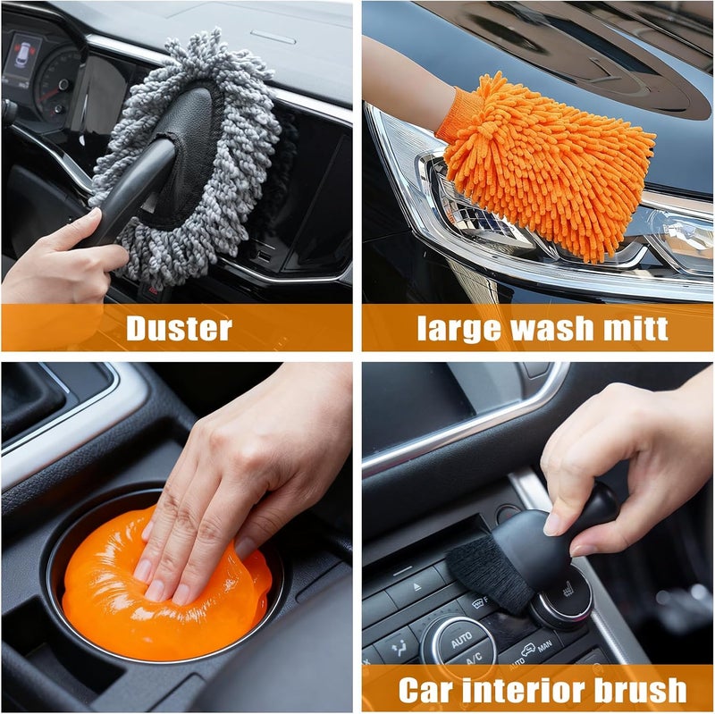 AUTODECO Car Wash Detailing Kit Cleaning Kits with Foam Gun Sprayer, Car Wash Brush and Large Wash Mitt Duster for Car Interior and Exterior Cleaning (Orange) - Image 5