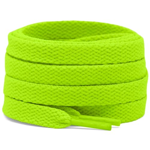 DELELE 2 Pair 51 inch Flat Shoe laces 5/16" Wide Shoelaces for Athletic Running Sneakers Shoes Boot Strings Fluorescent Green - Image 1