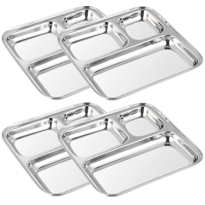 WG inc Stainless Steel Kids Plates 4Pack Portion Control Compartment Dinner Trays 3 Sections Divided Camping Food Dishes NonToxic Metal Toddler Plate Baby Plates