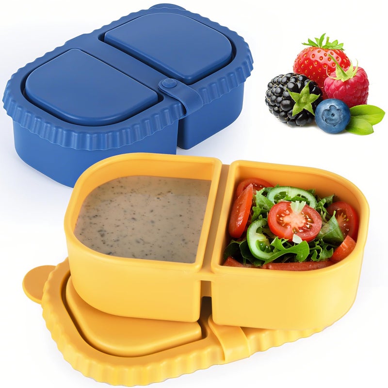 MACTANO 2 Pack Reusable Silicone Snack Containers with Lids, 8.5 oz Double Compartment Condiment Meal Prep Control Containers Portable Small Leakproof for Office Travel Picnic - Image 1
