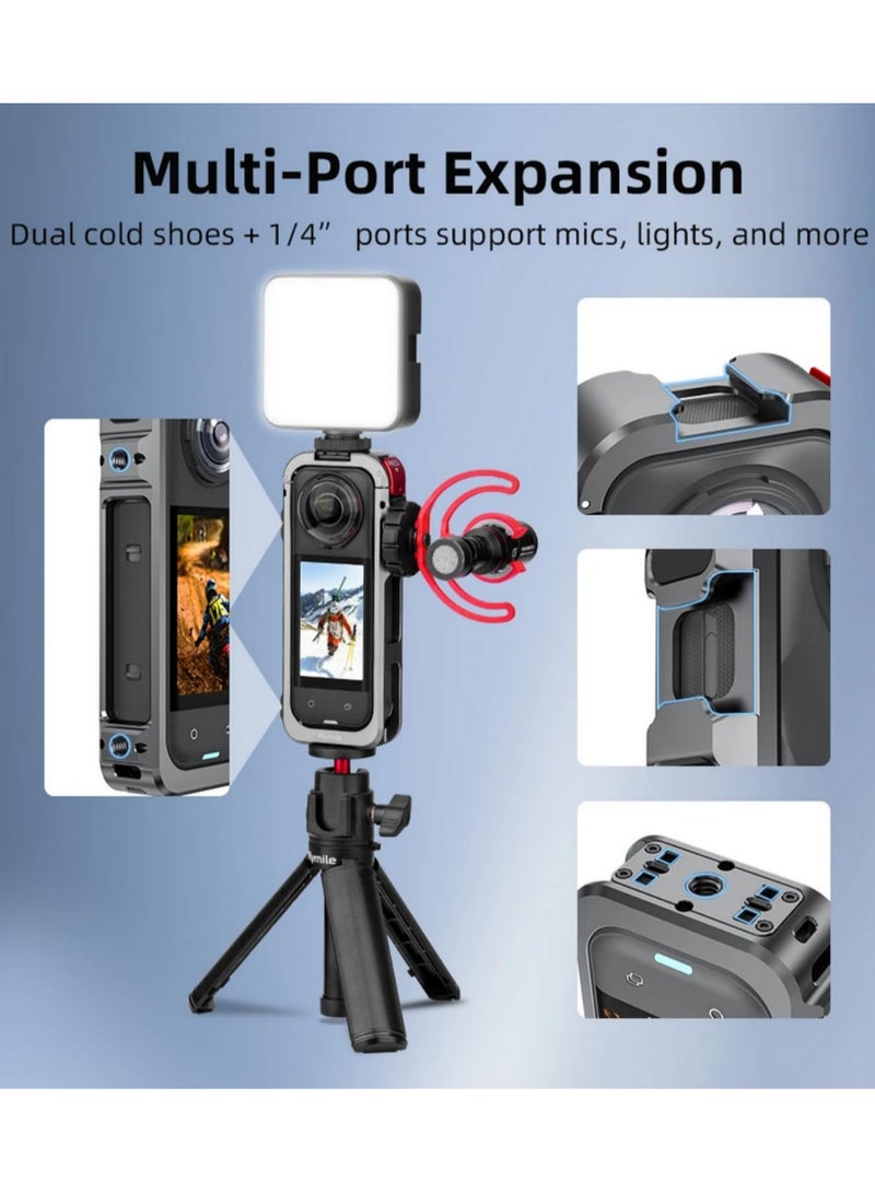 Magnetic Metal Frame Rabbit Cage for Insta360 X5 Protective Case with Cold Shoe 1/4 Expansion Bracket Aluminum Protective Case Built in Cold Shoe for Insta360 X5 with Silicone Lens Cover - Image 2