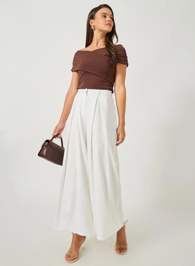 ستايلي Styli Solid Inverted Pleated Wide Leg Pants