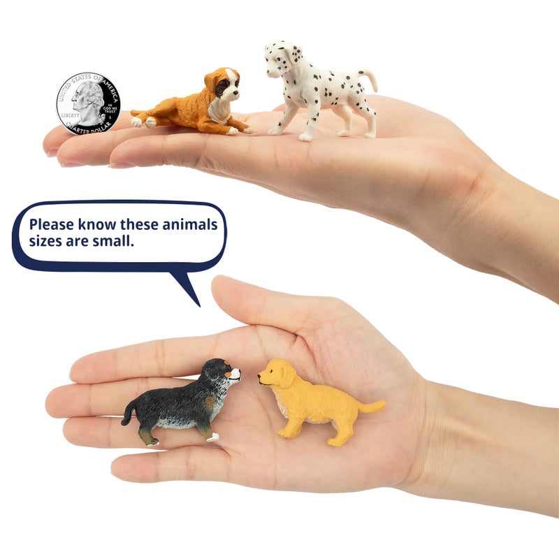 TOYMANY طقم تماثيل كلاب مصغرة من تويماني 12 قطعة، تماثيل جراء بلاستيكية مفصلة وواقعية، مصبوغة يدويًا، مجموعة ألعاب حيوانات صغيرة، زينة كعكة هدايا عيد الميلاد أو عيد الميلاد للأطفال الصغار - Image 3