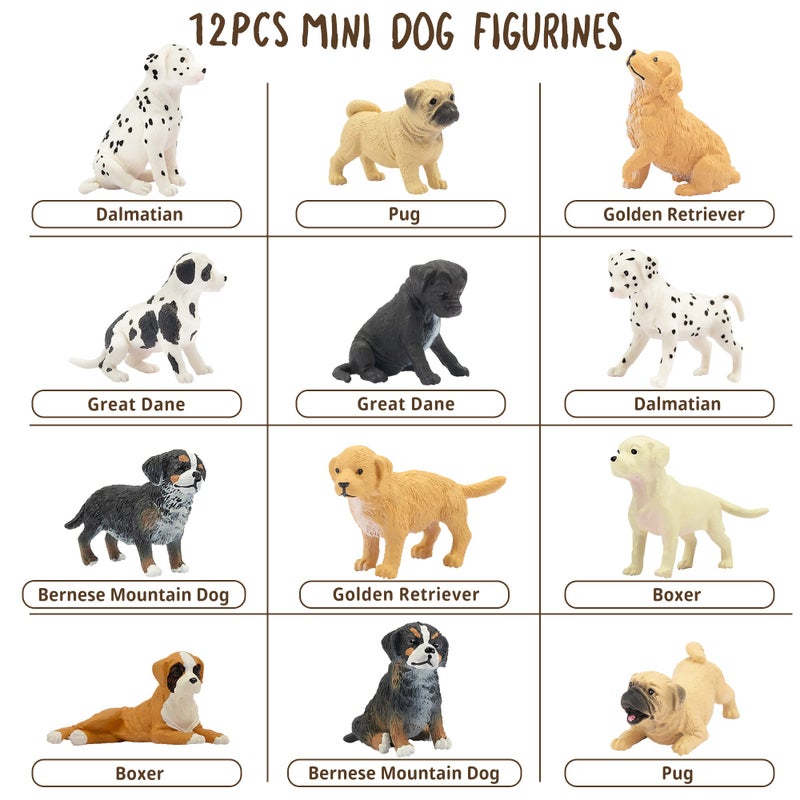 TOYMANY طقم تماثيل كلاب مصغرة من تويماني 12 قطعة، تماثيل جراء بلاستيكية مفصلة وواقعية، مصبوغة يدويًا، مجموعة ألعاب حيوانات صغيرة، زينة كعكة هدايا عيد الميلاد أو عيد الميلاد للأطفال الصغار - Image 5