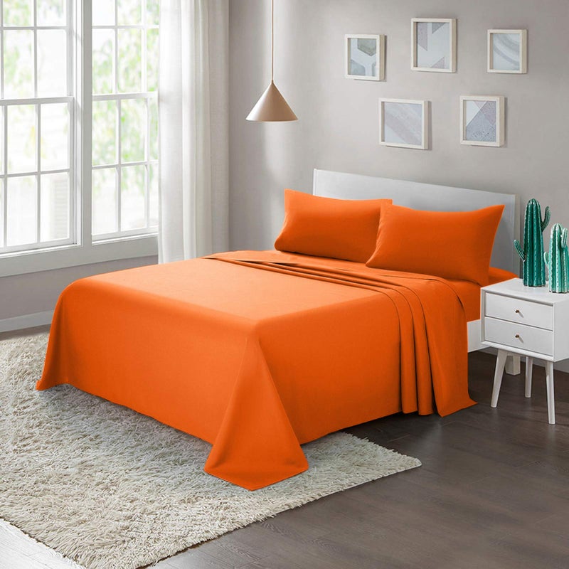 ARTALL Soft Microfiber Bed Sheet Set 4Piece with Deep Pocket Bedding  Queen Orange