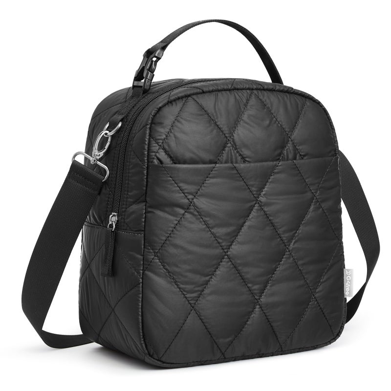 G4Free Large Insulated Lunch Bag Leakproof Quilted Lunch Box Women Men Reusable Puffer Lunch Bag For Work Picnic Travel Black - Image 2
