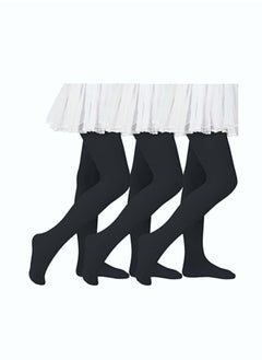 Perfectory School Uniform Tights for Girls Ballet Dance Footed Tight Ultra Soft-Black-3 Pairs  - Image 1