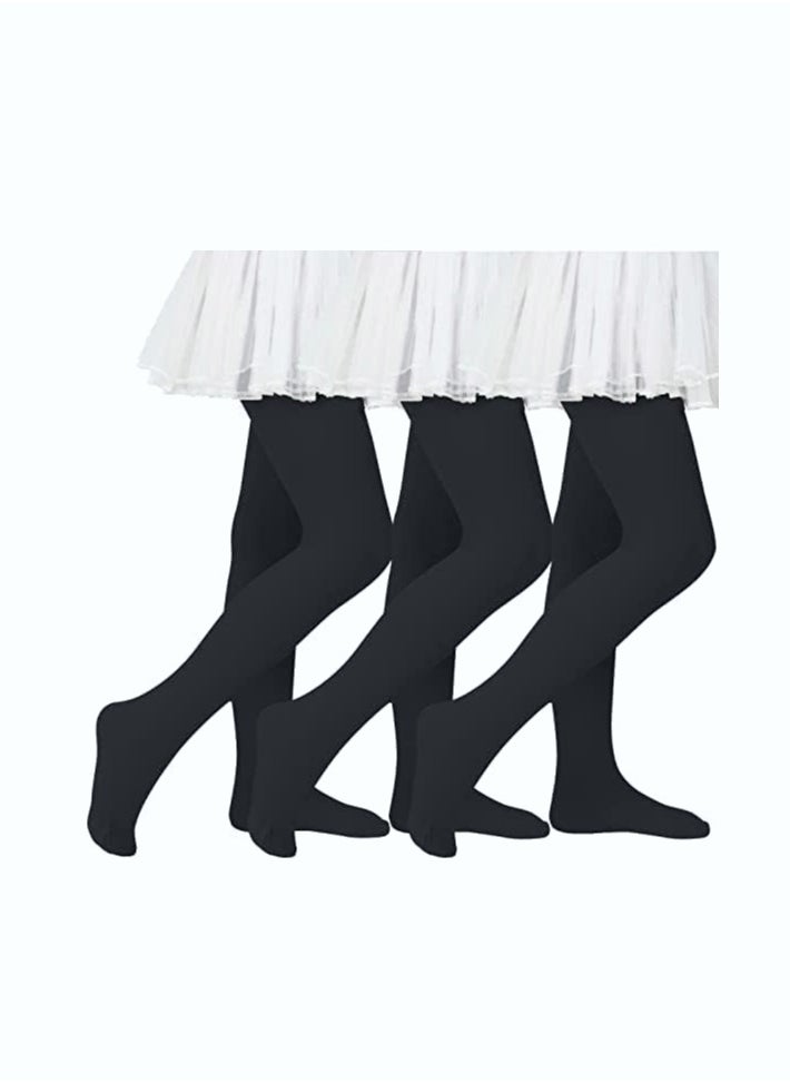 Perfectory School Uniform Tights for Girls Ballet Dance Footed Tight Ultra Soft-Black-3 Pairs  - Image 1