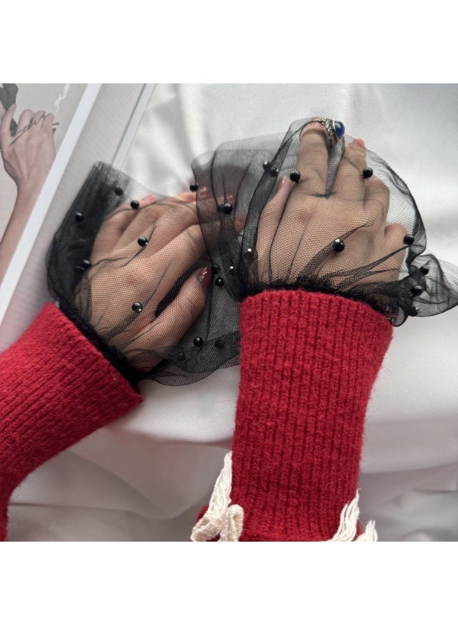 أكمام صناعية قصيرة من الدانتيل للنساء أكمام زخرفية من الشبك مناسبة للسترات والهوديز والقمصان إكسسوار أنيق للمعصم - Image 2