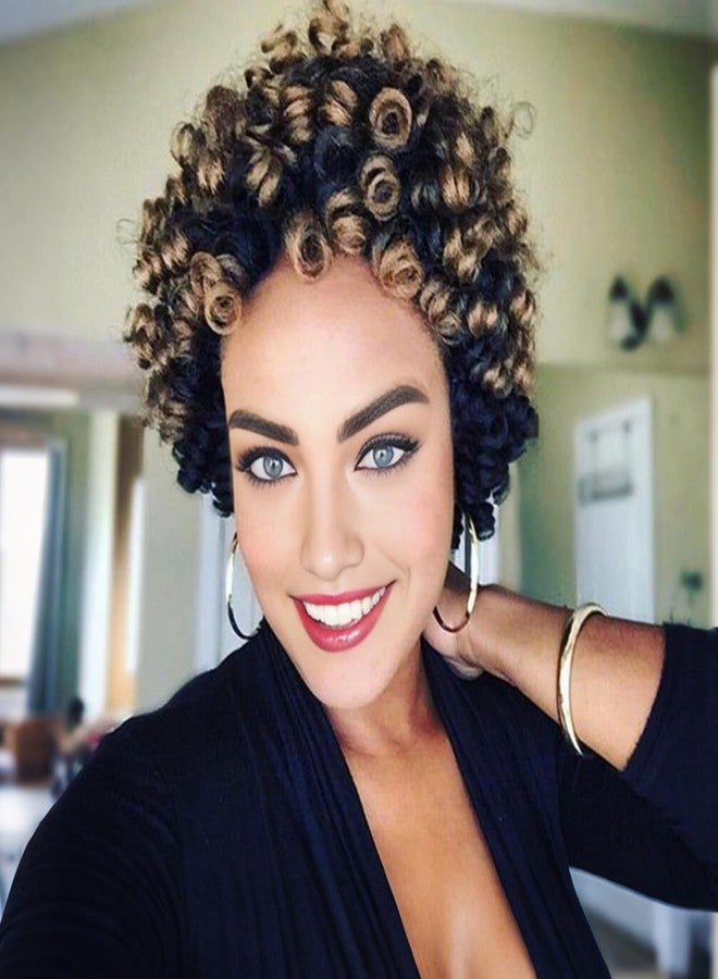 MIMAN 3 Packs 10 Inch Short Curly Crochet Hair Braids for Black Women16MM Bouncy Spiral Curls Crochet Braided Hair Extension for Women DIY Mohawk Afro Braided Hairstyle(Black to Blonde) - Image 1