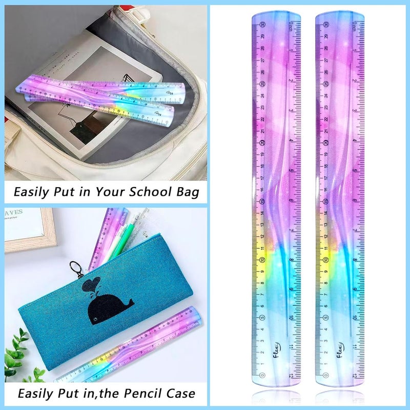 OXDFK 2 PCS 12 Inch Flexible Ruler, Bendable Plastic Ruler, Soft Bendable Gradient Colour Rulers with Centimeters and Inches for Student School Classroom Office Supplies - Image 4